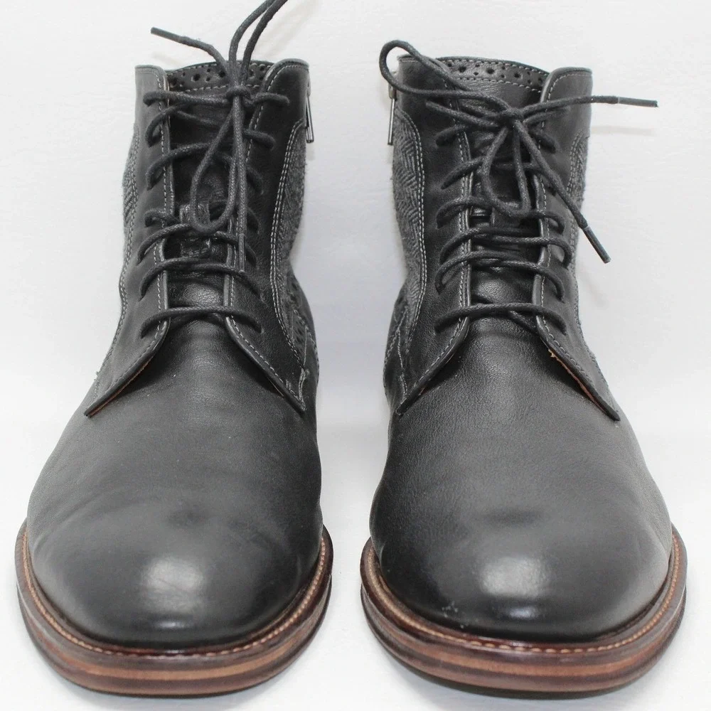 Johnston & Murphy Mens Black Leather Herringbone Dress Boots 20-3951 Size 10M